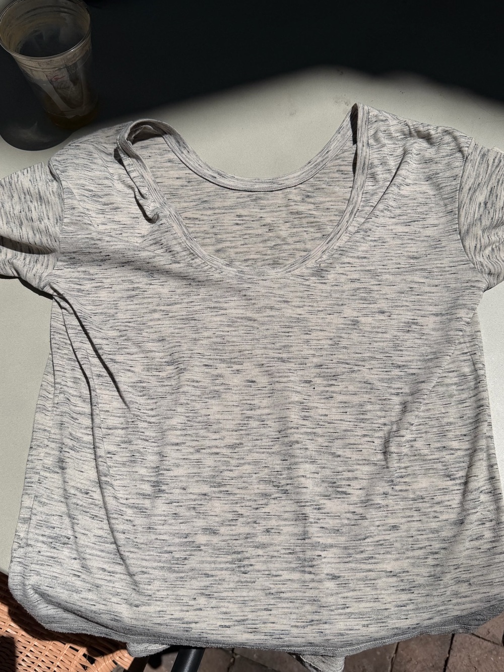 HELMUT LANG Heathered Short Sleeve Low Back Scoop Neck Tee - Light Gray